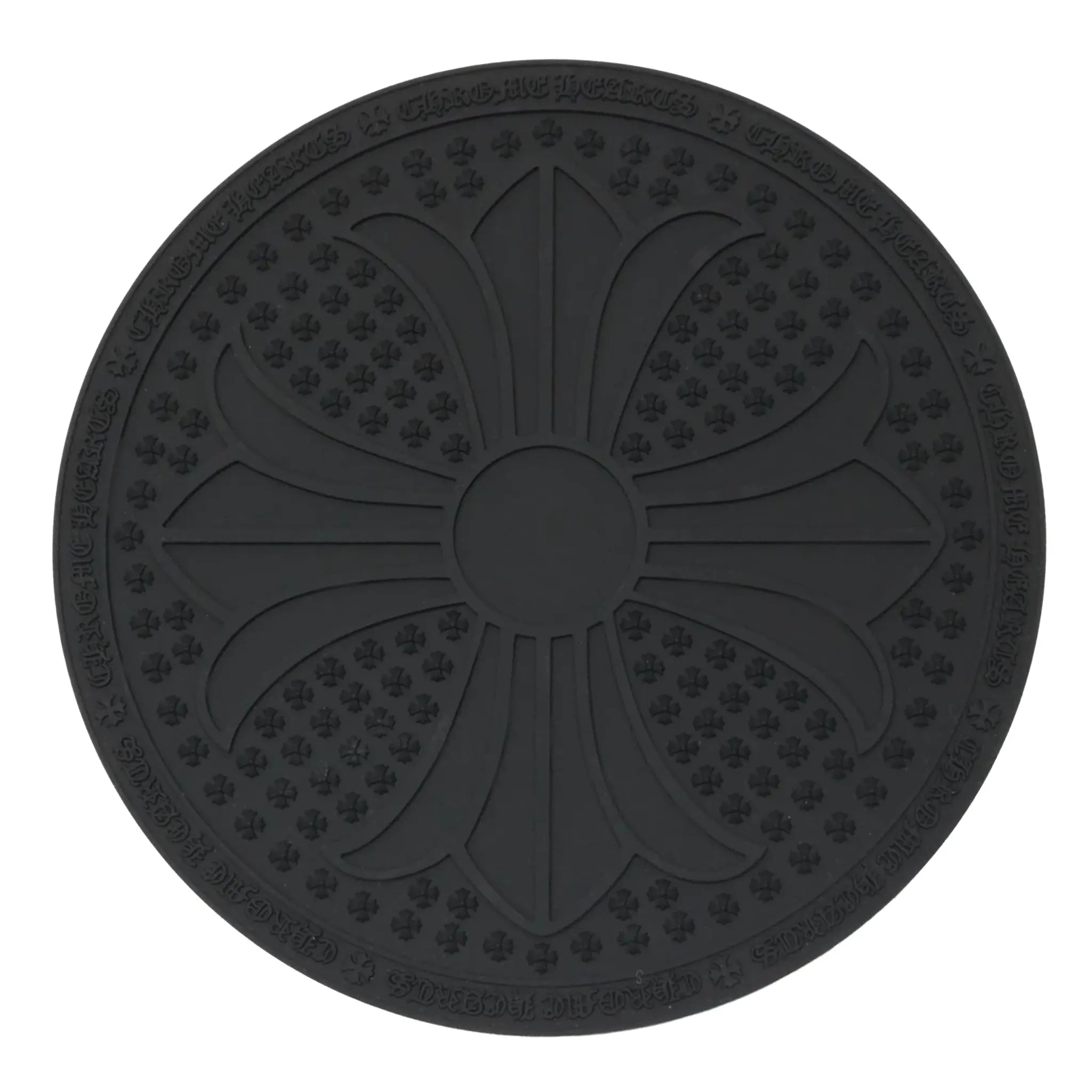Front View of Chrome Hearts Cross Logo Round Black Rubber Mat